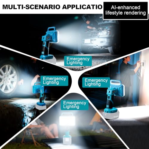Image of Cordless LED Work Light, 2000LM Portable Handheld Flashlights Tool with USB Port and 3 Brightness Modes for Camping, Fishing, Job Site, Indoor & Outdoor Use