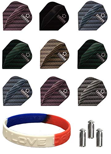 Harrows Carbon Thick Standard Wide Size Dart Flights Pick Color Plus Flight Protectors & USA Bracelet (Purple)
