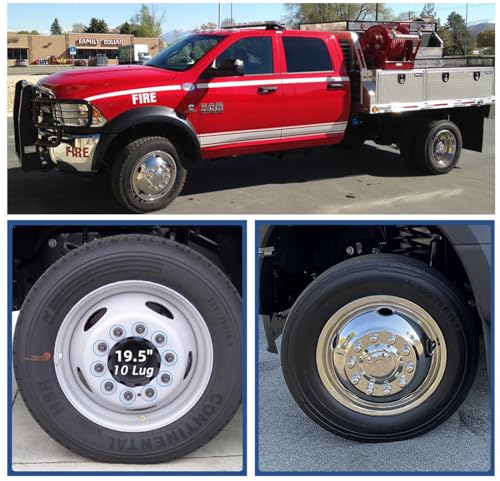 Image of 4pcs 19.5 inch Polished Stainless Steel Dually Wheel Simulator fit for 2012-2025 Dodge Ram 4500 5500 Pickup,10 Lug Hubcaps 5 Hand Hole Bolt On Wheel Cover D19F6