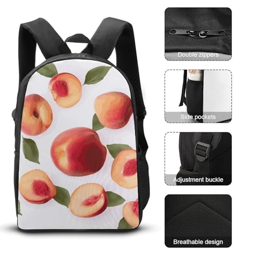 3 Piece Backpack for Women Men Lightweight Causal Daypack Shoulder Bag Set with Insulated Lunch Bag And Pencil Case Organizers Peach3
