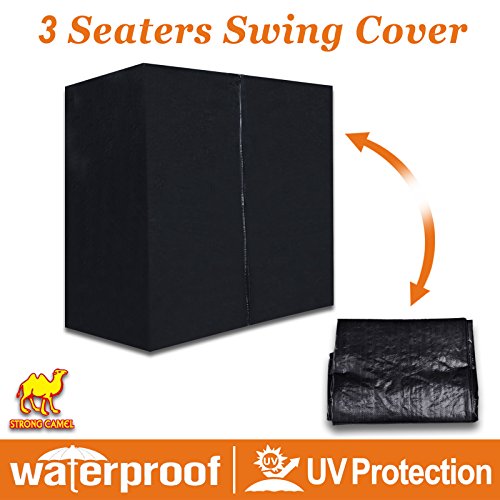 Strong Camel 3 Seater Patio Canopy Hammock Swing Cover - Outdoor Furniture Porch Waterproof Protector Zipper Closure (Black)