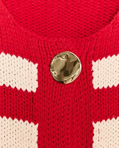 Locachy Women's Gold Button Down Striped Sweater Vests Crew Neck Sleeveless Knit Crop Tank Tops3