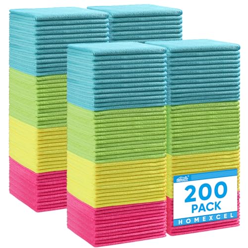 Image of HOMEXCEL Microfiber Cleaning Cloth, 200 Pack Cleaning Towels for Kitchen, Lint Free, Scratch-Free, Highly Absorbent, and Reusable Cleaning Rags for House, Window and Glass, Cars, 11.5 X11.5 inch