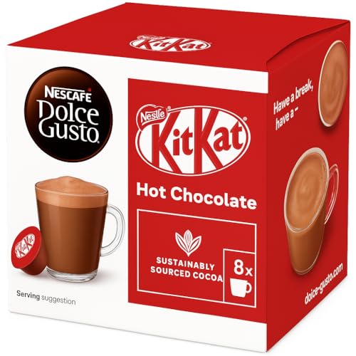Image of Nescafe Dolce Gusto KitKat Hot Chocolate Pods 256g Box By COUGAR - Compatible with Dolce Gusto Machines | 16 Capsules | Creamy Cocoa Drink with Signature KitKat Flavour | Rich, Smooth & Velvety Texture | Perfect for Home, Office & Chocolate Lovers - (Imported-UK)