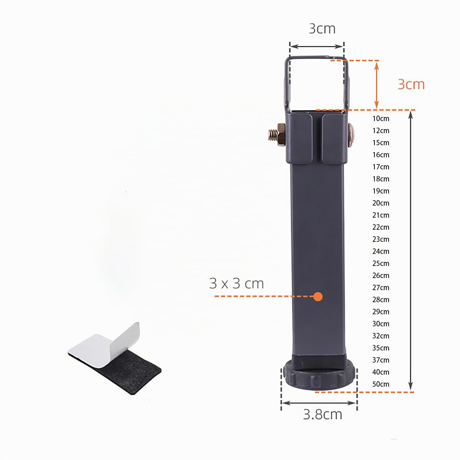 Juego de 4 Patas Altura Cuadradas Metálicas con Abrazaderas para Somieres Patas Somier Ajustable, Patas para Muebles Patas Somier (50cm,3 * 3cm)