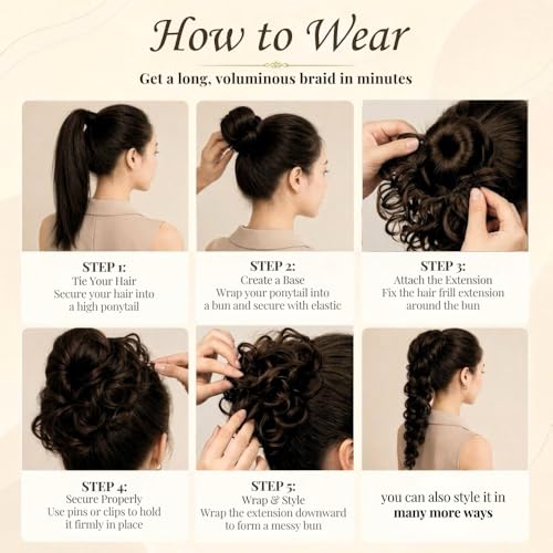 Image of TEMPERIA Messy Hair Frill Extension for Women & Girls - Premium Braid Ponytail Hair Accessories - Brown - 1 Pc