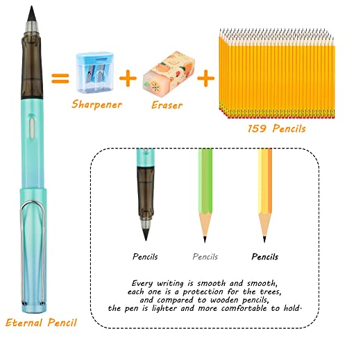 Image of AUAUY 5Pcs Everlasting Pencil, Infinity Pencil With Eraser And Replacement Nibs, Reusable Inkless Pencil For Writing, Drawing, Students Home Office School Supplies(Gradient), Ink black