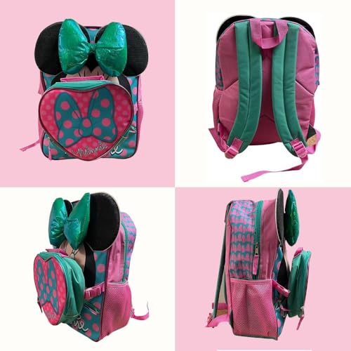 Minnie Mouse 16-Inch Backpack and Lunch Box Set for Girls, Cute School Bag with Heart-Shaped Lunchbox, Mesh Side Pockets, and Padded Straps, Perfect for School or Travel3