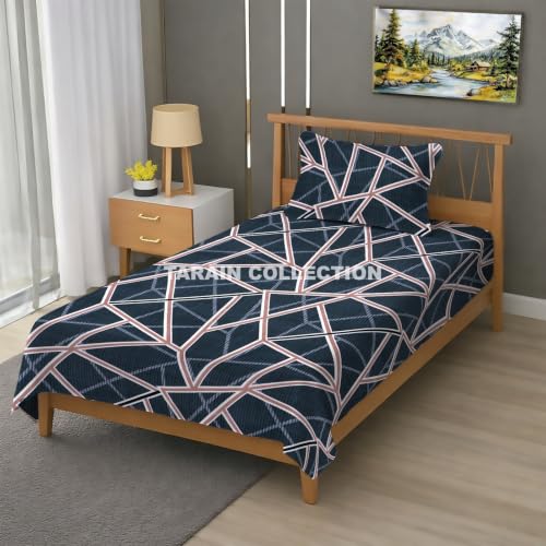 Image of Single Flat Bedsheet 60 x 90 Inch with 1 Pillow Cover, Cotton Blend Soft Breathable Bed Sheet Set for Single Bed, Lightweight Comfortable Bedding for Home Guest Room Daily Use
