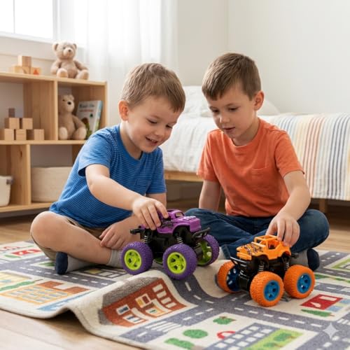 Image of Goyal's 4WD Monster Truck Toy for Kids Friction Powered 4x4 360 Stunt All-Terrain Spin Action Push & Go Off-Road Vehicles Cars Vibrant Colour for Boy Girl (Set of 2 Pcs)