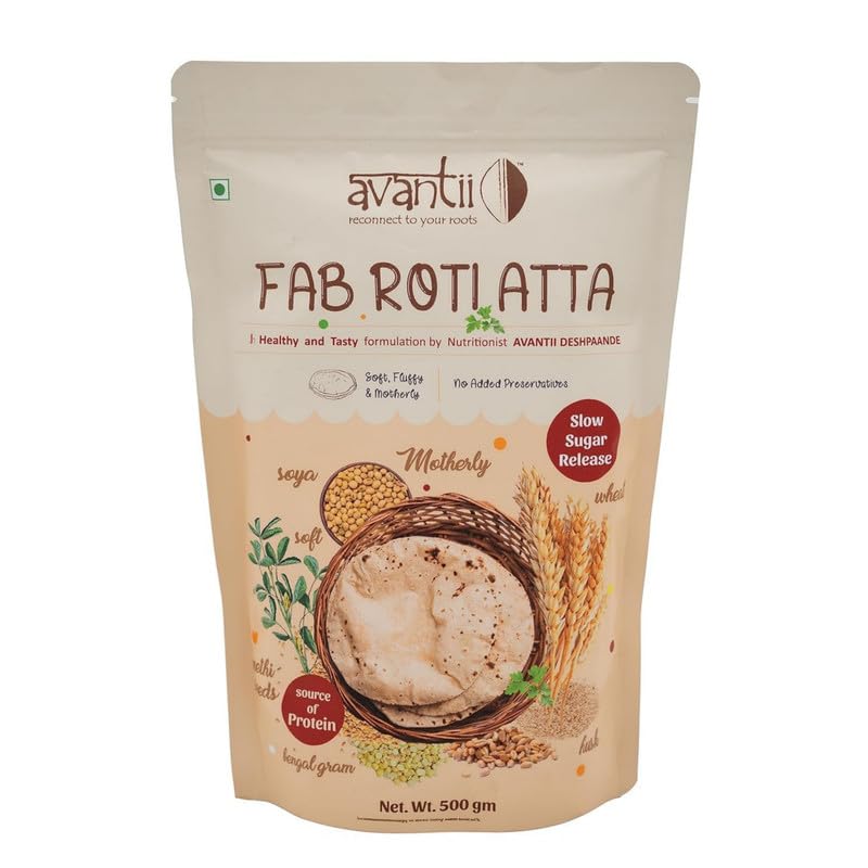 Image of Avantii Fab Roti Atta | Diabetic Atta | High In Protein and Fiber | Instant Mix | Healthy Breakfast | 100% Natural Ingredients - 500g Multigrain atta for entire family