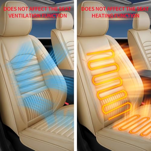 Image of Fit Acadia Car Seat Covers (Only Front 2 Seats) Compatible with GMC Acadia 2007-2024 2025 2026-Full Coverage Breathable Leather, Airbag Compatible, Waterproof & All-Weather, Beige