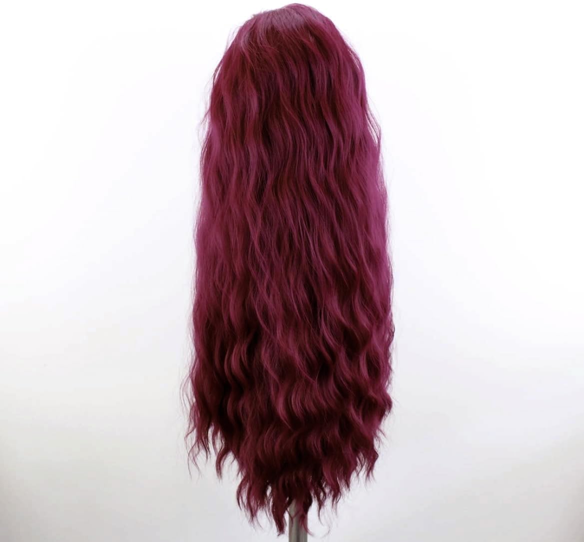 PORSMEER 13x4 Lace Front Wigs for Women Realistic Looking Long Wavy Wig Synthetic Hair Lace Glueless Ladies Wig (Dark Red) - Image 4