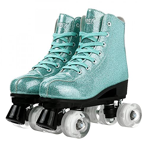 Patins à Roulettes Clignotantes XUDREZ - Vert Et Rose Double Rangée, Roues Lumineuses, Pour Enfants, Ados Et Adultes Débutants - Chaussures à Roulettes Fun Et Sécurisées