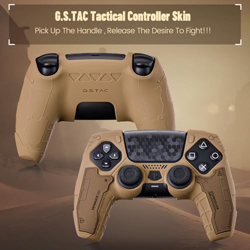 Image of GeekShare G.S.TAC Tactical PS5 Controller Skin Set: Non-Slip Silicone Cover Compatible with PS5 Wireless Controller, 2 Thumb Grips & 2 Stickers, Compatible with Monster Hunter Wilds (Desert Yellow)