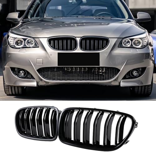 Haoyijiahui E60 E61 Nieren Kühlergrill Schwarz Glänzend Doppel-Lamellen, Front Nieren Grill für BMW 5 Serie E60 E61 M5 2003-2009 (For 5er E60 2003-2009)