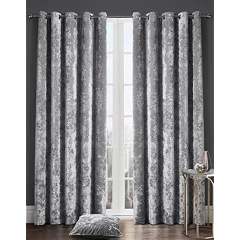 Night Zone Curtains Luxury Crushed Velvet Eyelet Lined Curtains Thermal Insulated for Bedroom and Living Room (Silver, 66" x 90") Cover