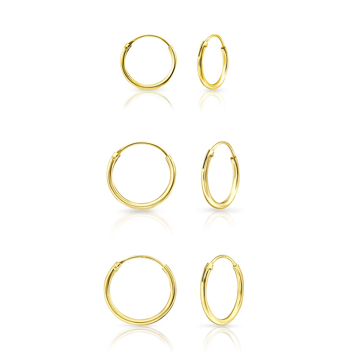 DTPsilverSet de 3 Pares de Pendientes Aro Plata Mujer - Aros Plata Mujer Pequeños - Pendientes Plata de Ley 925, Plateada en Oro Amarillo o Oro Rosa - Espesor 1.2 mm, Diámetro 12, 14, 16 mm