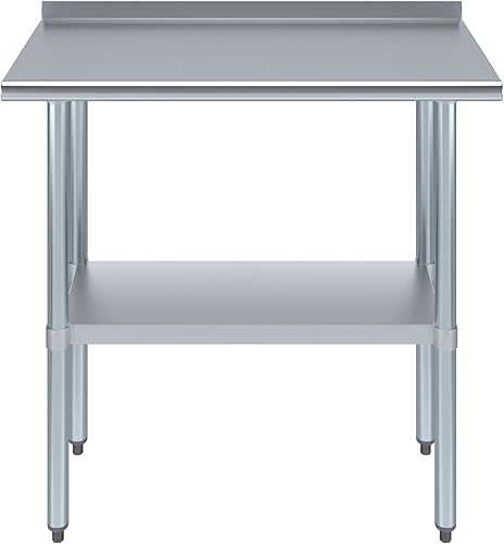 Miniatura 2 de AmGood Mesa de trabajo de acero inoxidable de 18 x 36 pulgadas con protector contra salpicaduras de 1.5 pulgadas | Mesa de preparación de alimentos