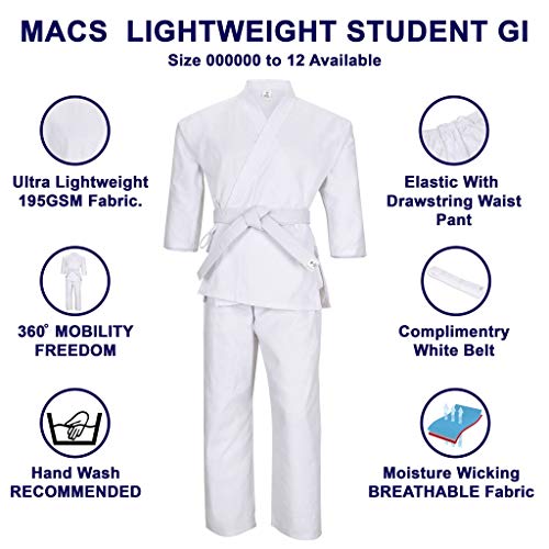 image for MACS Martial Arts Karate Uniform for Kids & Adult Lightweight Student 