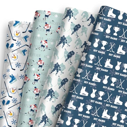 Ice Hockey Wrapping Paper 12 Sheets - Hockey Wrapping Paper - Sports Gift Wrap - Ice Hockey Themed Gift Packing for Party Birthday Team Celebration - 2028