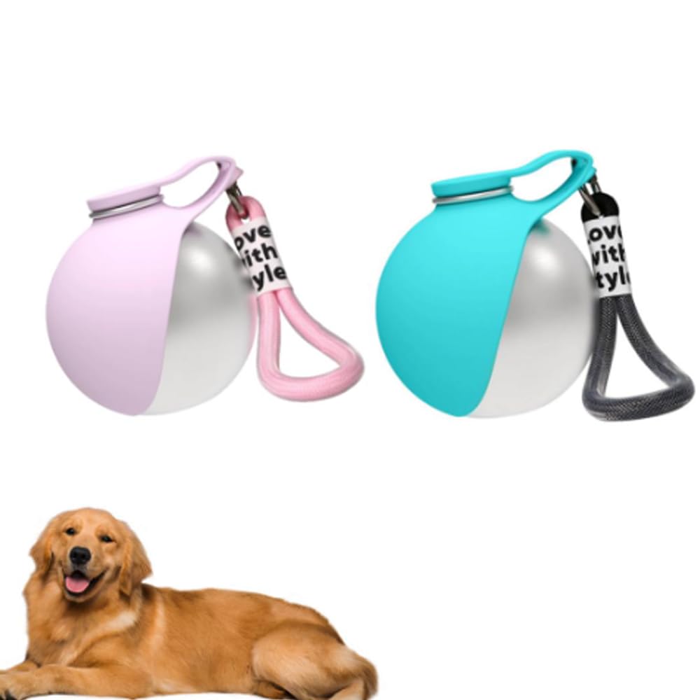 2 Packs 2-in-1 Portable Dog Water Bottle, 285ml Leak Proof Stainless Steel Dog Travel Water Bottle with Foldable Silicone Bowl, Compact Pet Waters Dispenser for Small Dogs Walking Hiking