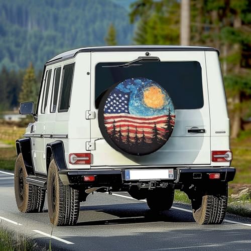 Image of XhuangTech Customized PU Leather Spare Tire Cover, Personalized Wheel Covers, Waterproof, UV-Resistant, Universal Wheel Protectors Fit for Rv SUV Travel Truck Trailer Tires(American Flag, 16 Inch)