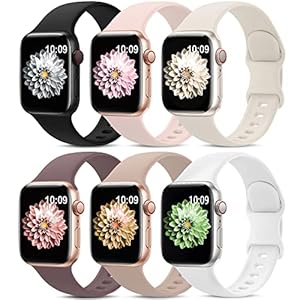 6 Pack Sport Bands Compatible with Apple Watch Band 38mm 40mm 41mm 42mm 44mm 45mm 49mm,Soft Silicone Waterproof Strap Compatible with iWatch Apple Watch Series 9 Ultra 8 7 6 5 4 3 2 1 SE Women Men
