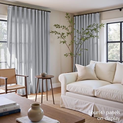 Image of jinchan Linen Curtains Light Filtering Back Tab 50x96 Inch 2 Panels Grey