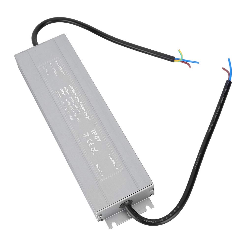 HRUW Alimentatore ultra sottile da 100 W 12 V - Driver LED impermeabile IP67 e trasformatore di commutazione - Ingresso da 100 a 240 V CA - Uscita 12 V - Alloggiamento anodizzato