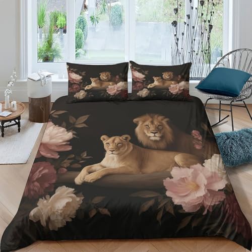 Housse de couette lion 3D king size 220x240 parure lit microf - 4