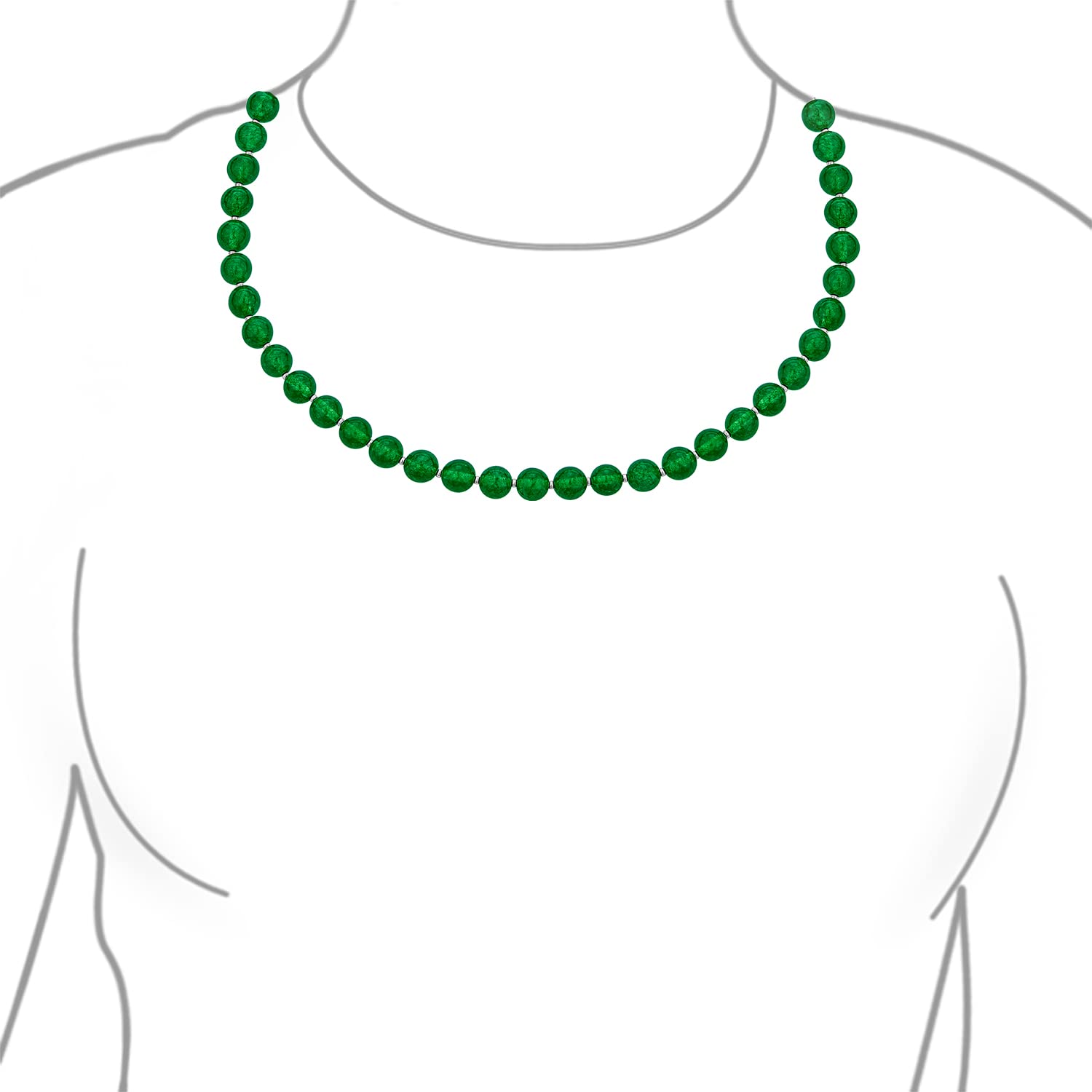 Bling Jewelry Collana lunga di perle a sfera da 7MM semplice in agata verde tinta, giada simulata per donne, argento sterling .925, 19 pollici.