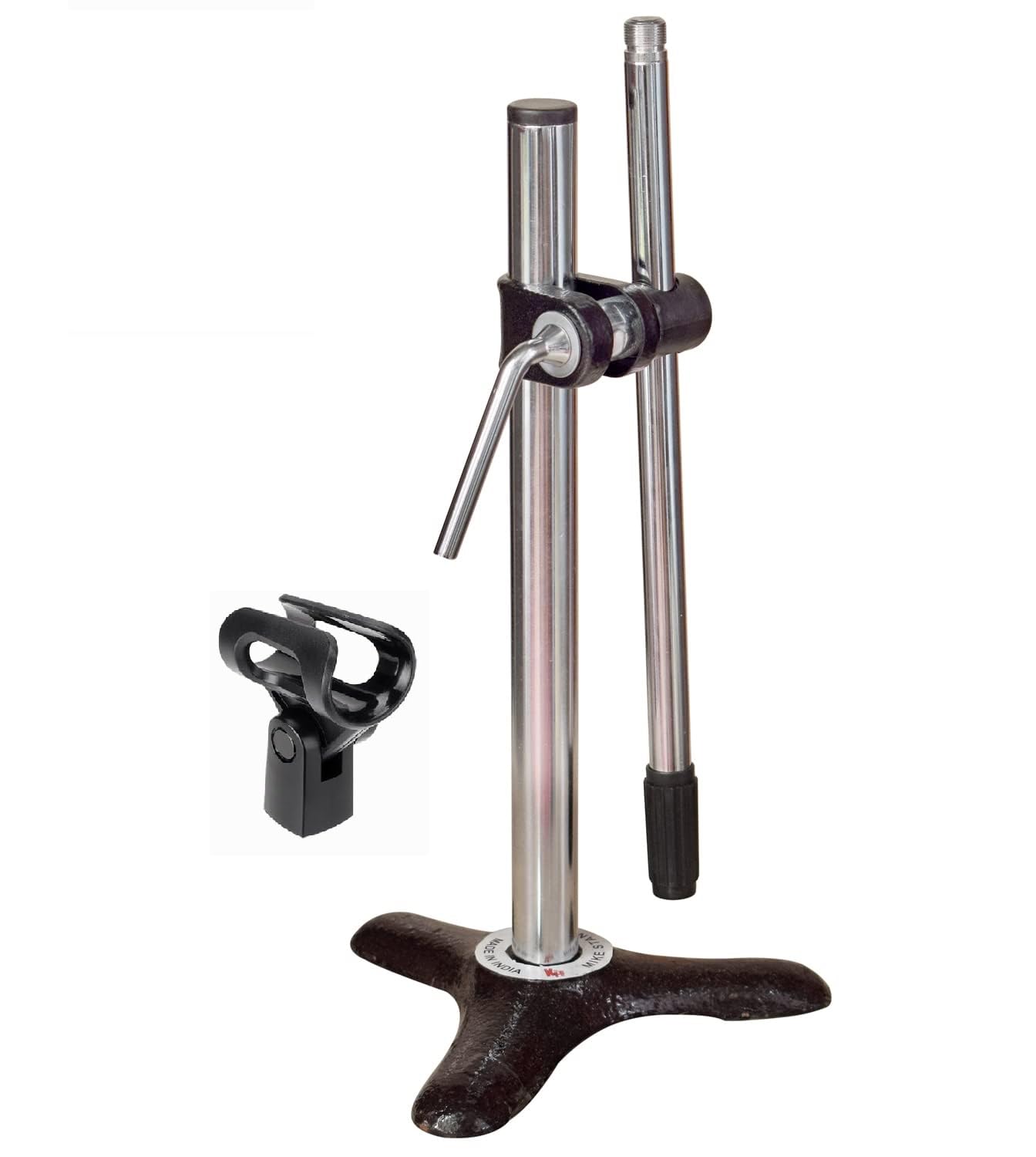 kh Traingle Iron Base Universal Microphone Stand for Desktop/Table/Floor Stand for Harmonium, Table, Podcasting With (Mic Clip) (COMMERCIAL)-image-31