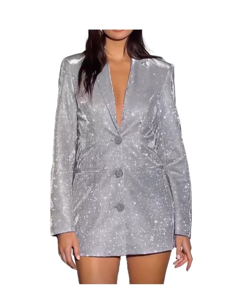 Womens Sequin Jackets Open Front Blazer Jacket Casual Long Sleeve Sparkly Cardigan Coat with Pocket