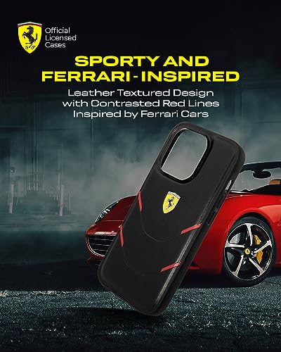 Image of CG MOBILE Ferrari iPhone 14 Pro Max Case [Official Licensed] Contrasted Lines Hot Stamped On A PU Leather Cases Protective Case /Cover Designed for iPhone 14 Pro Max (6.7-Inch) 2022 - Black