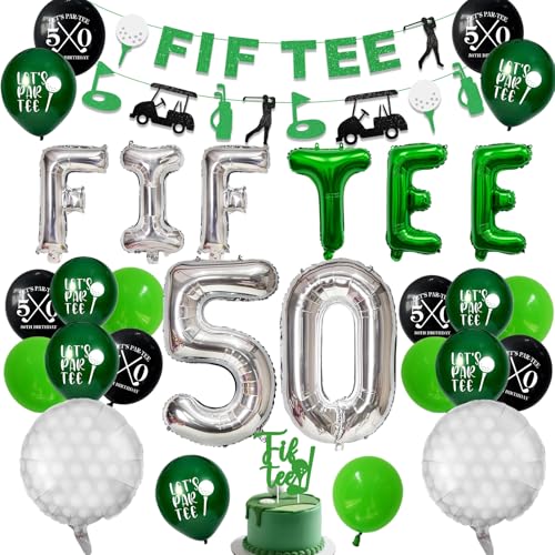 50Th Birthday Decorations, Golf Themed 50Th Birthday Party Decorations Gifts For Men Him With 50 Number Balloons,Fiftee Birthday Banner, Cake Topper