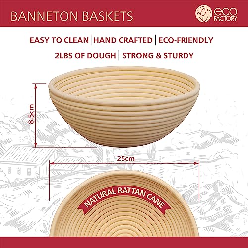Eco Factory Professional Bread Proofing Basket Set Of 2-9 Inch Round Baskets - Sourdough Bread Making Kit - 100% Natural Indonesian Rattan - Stainless Steel Accessories - Designed In Switzerland #TOP4