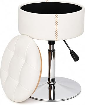 2 in 1 Adjustable Storage Vanity Stool with Flip-Over Wood Tray