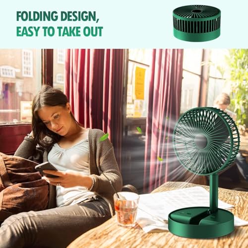 Image of Juilist Portable Mini Usb Fan High Speed, Foldable Cooling Fans For Travelling, Baby, Kids, Table, Indoor | Small Electric Makeup Fan For Face, Summer Gadgets Desk Fan with 3 Speeds, 6.5-Inch, Green