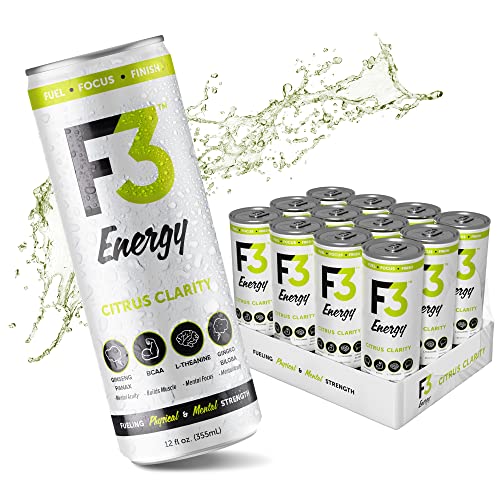 F3 Energy - Citrus Clarity Energy Drink, Muscle Building Sports Drinks W/Bcaa, Panax Ginseng And Ginkgo Biloba, Natural Energy Drinks For Strength, Mental Focus, And Muscle Recovery, 355 Ml (12 Pack) #TOP11
