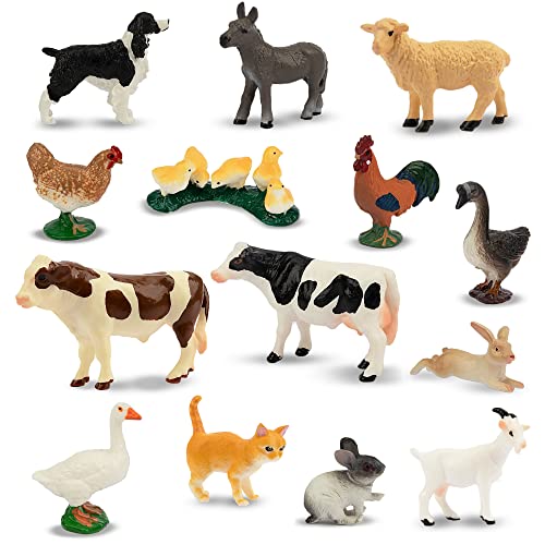 Toymany 14PCS 0.6-2.5" Tiny Farm Animal Figures Toy, Detailed Texture Farm Figurines Cake Topper Toy Set, Easter Egg Christmas Birthday Gift Party Favor School Project for Kids Children Toddlers