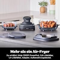Ninja CRISPi tragbare Air fryer Heißluftfritteuse, 3,8 l, 4-in-1: Heißluftfrittieren, Braten, Warmhalten, Recrisp, kompakt, 6 Portionen, 2x herausnehmbare Glasbehälter & Deckel, 1700W, Grau FN101EUGY – Ansicht 2