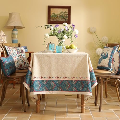 Image of ishro home Premium Table Cloth 6 Seater | Dining Table Cover | Love at First Sight Cloth 4-6 Seater | Luxury Fabric | Machine Washable | Non-Fading | Stain-Resistant | (Milan Royale, 56 x 90 inches)