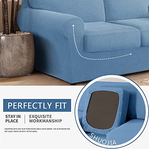 Housse de canapé extensible 2 places bleu denim pour salon