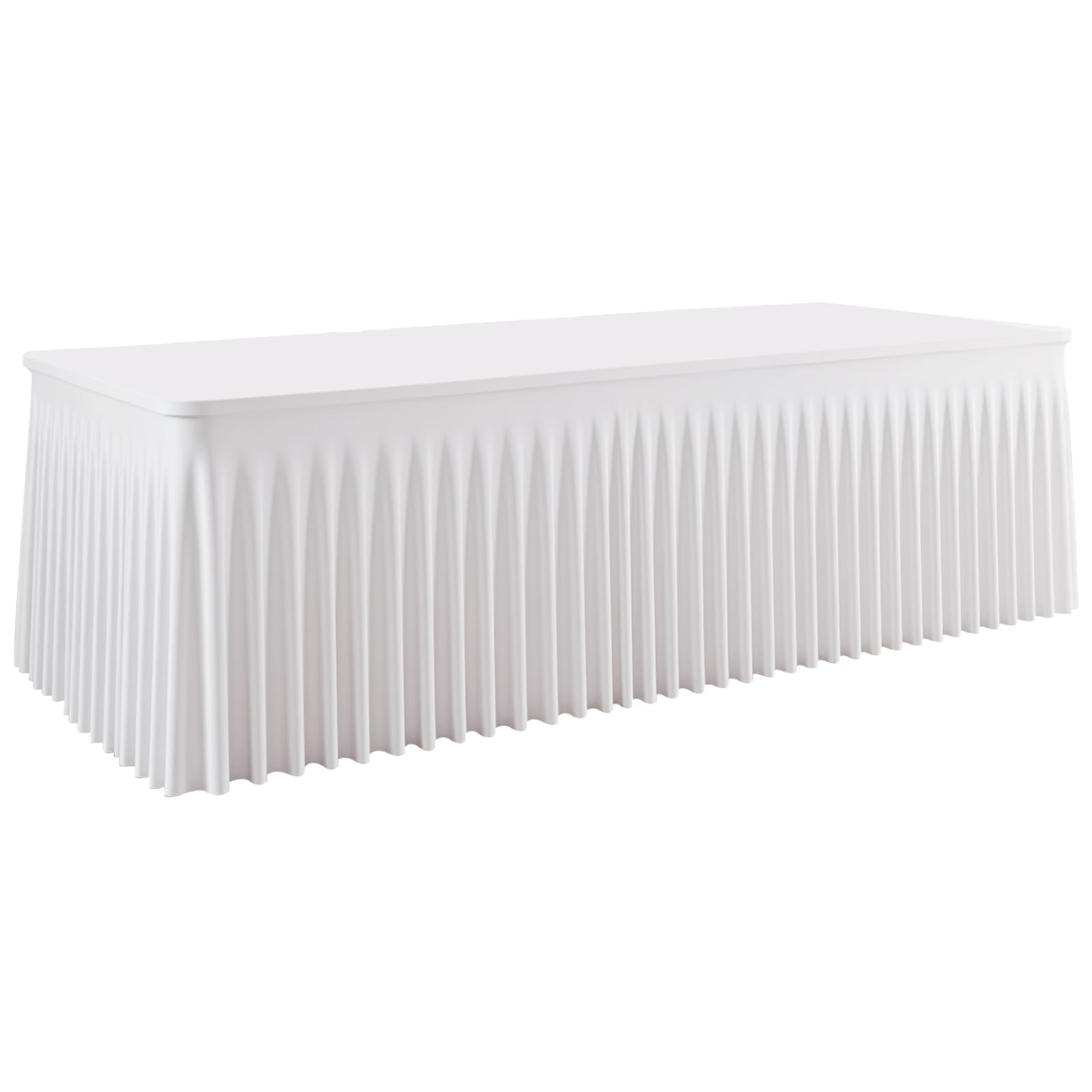 8FT White Spandex Tablecloth with Skirt, 96 Inch Fitted Rectangular Table Cover, Wrinkle Resistant Stretch Tablecloth, Reusable Elastic Table Cover for Weddings, Parties, Banquets and Event