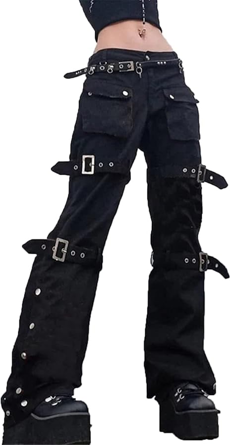 Amazon Co Jp レディース カーゴパンツ ブラックパンクゴスジーンズバギー女性貨物パンツローウエストデニムズボン 色 Black Size Large ファッション Amazon Co Jp レディース カーゴパンツ ブラックパンクゴスジーンズバギー女性貨物パンツローウエストデニムズボン 色 Black Size Large ファッション