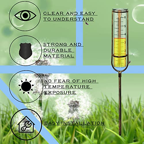 BIUWING Rain Gauge, Glass rain Gauge Outdoor, rain gauges for Yard with Stake Best Rated, Decorative for Garden, Deck, Lawn, Landscape (Copper rain Gauge) - Thumbnail 6