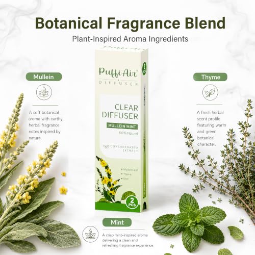 Image of PUFFIAIR Botanical Fragrance Stick Set - Plant-Based Mullein, Thyme & Mint Botanical Scent, Portable Non-Electric Personal Fragrance Accessory, 2-Pack