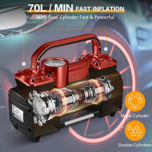 Gspscn PP6085XRED Portable Digital Car Tire Inflator With Gauge 150Psi Auto Shut-Off, Heavy Duty Double Cylinders 12V Air Compressor Pump With Led Light For Auto,Truck,Car,Bicycles,Rv,Suv,Balls Etc. thumb #3