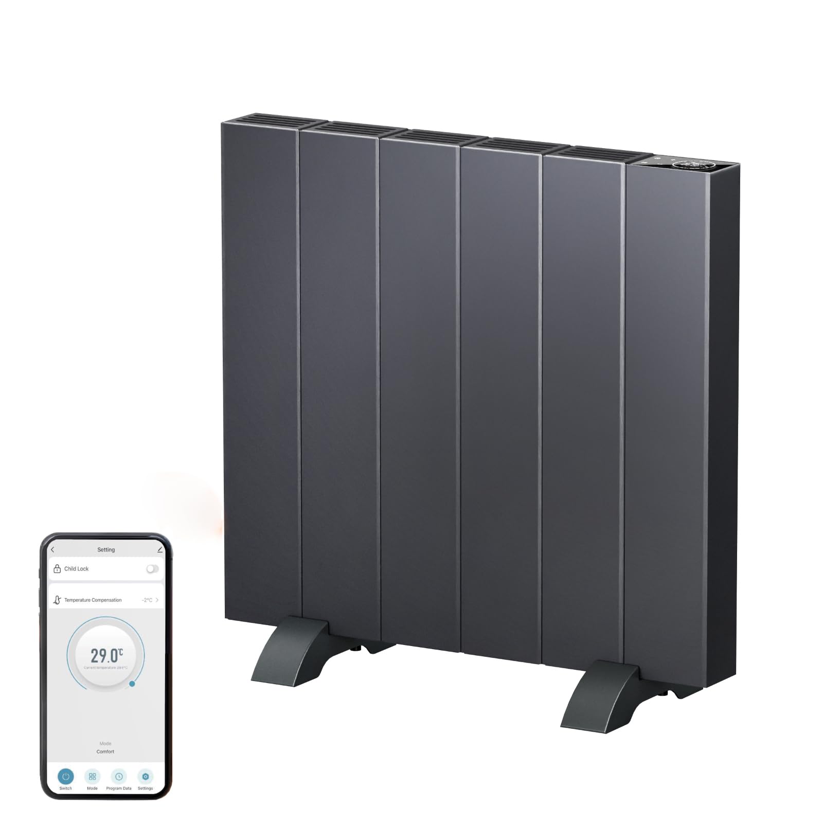 EMKE Calefacción eléctrica, convector eléctrico montado en pared o dispositivo de pie, radiador eléctrico APP función WiFi | pantalla LCD | temporizador programable | antracita | 1000 W